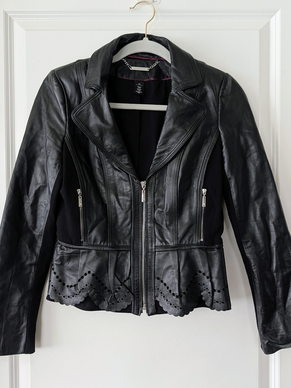 White House Black Market Genuine Leather Peplum Zip Jacket